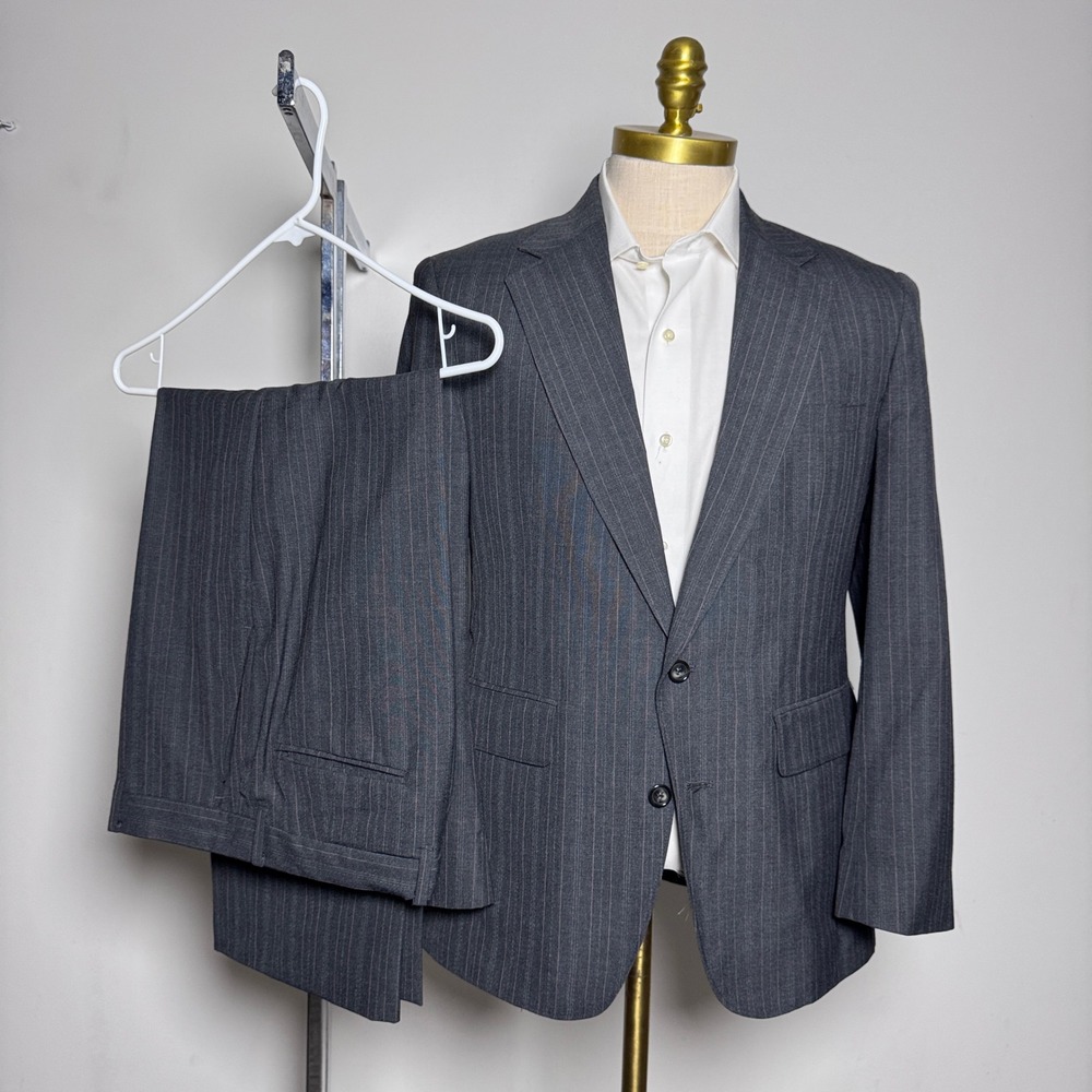 1980s Andhurst Vintage Suit Mens 40S 31x26 Grey Pinstripe Wool 2-Button USA